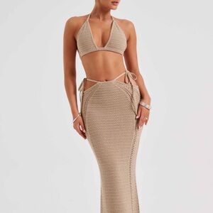 Elegant Tan Crochet Two Piece Set